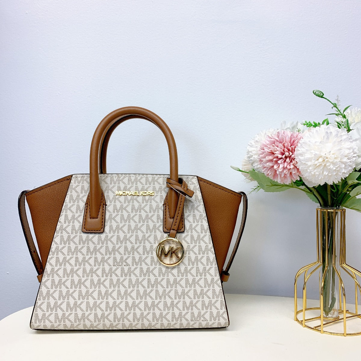 MICHAEL KORS 35F1G4VM2B AVRIL SMALL LOGO TOP-ZIP SATCHEL IN VANILLA MICHAEL KORS 35F1G4VM2B AVRIL SMALL LOGO TOP-ZIP SATCHEL IN VANILLA